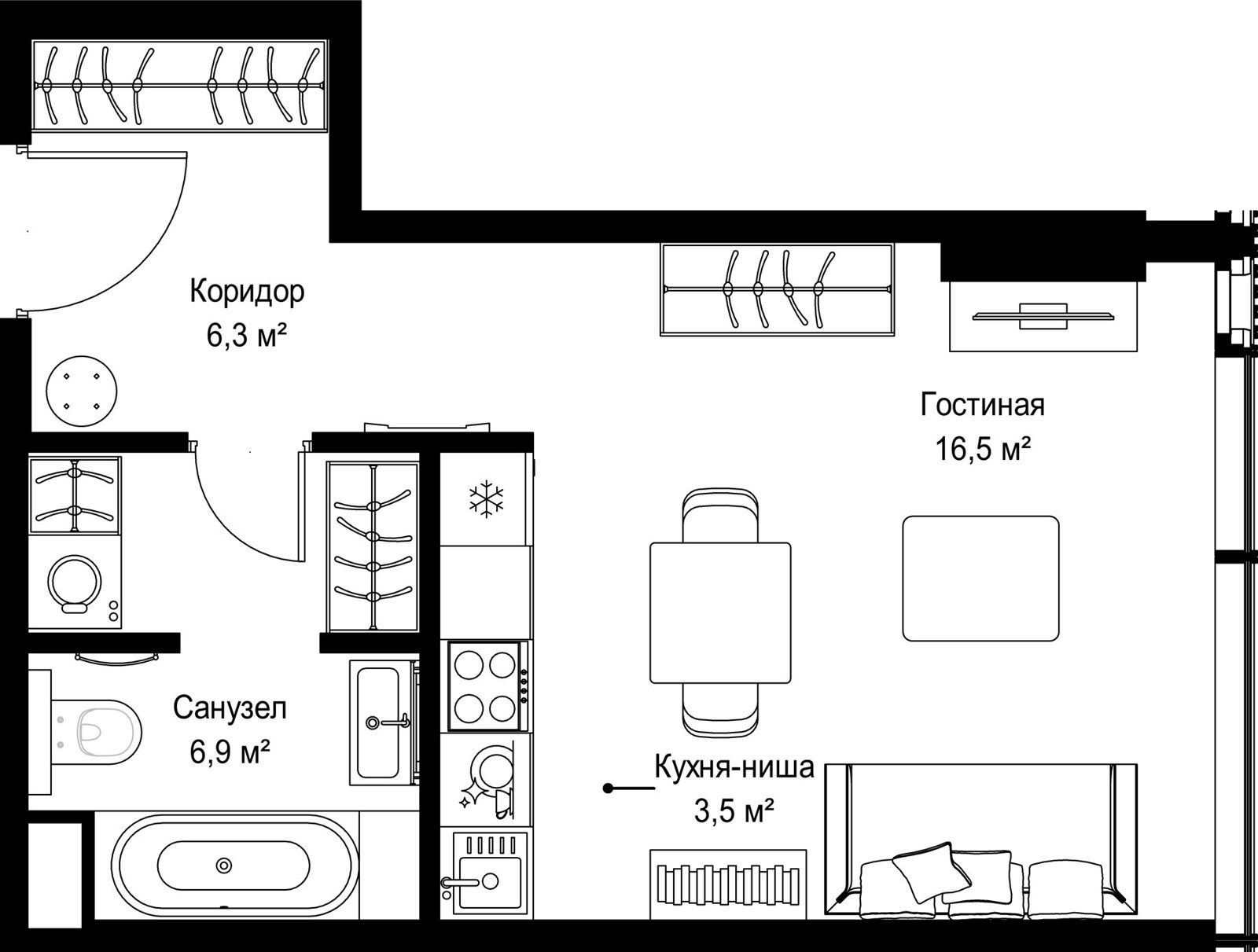 Квартира-студия, 33,2 м²
