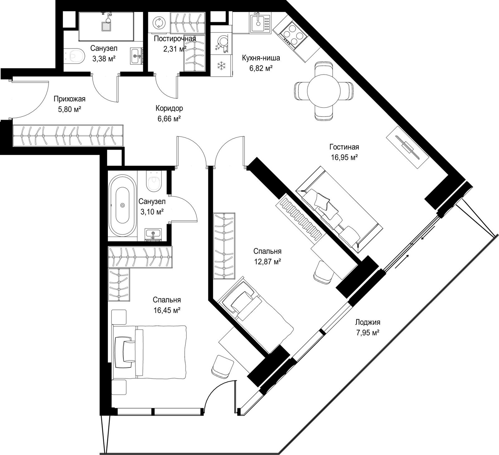 2-комнатная квартира, 82,3 м²