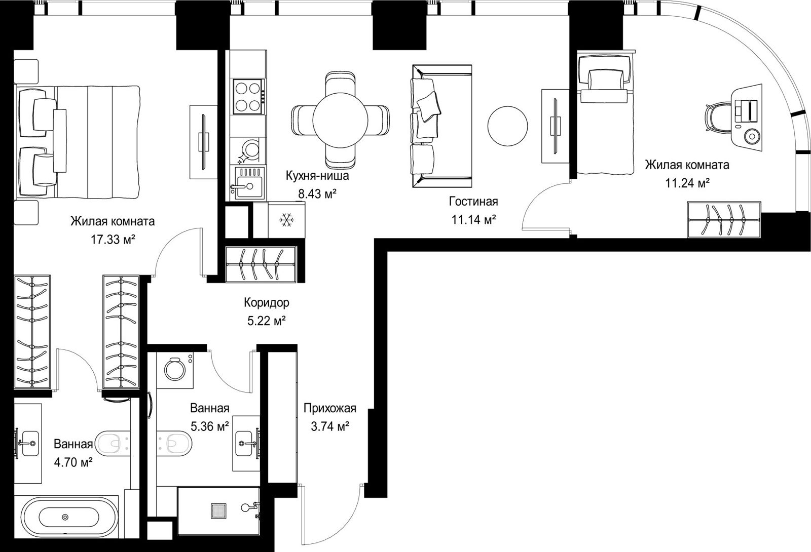 2-комнатная квартира, 67,2 м²