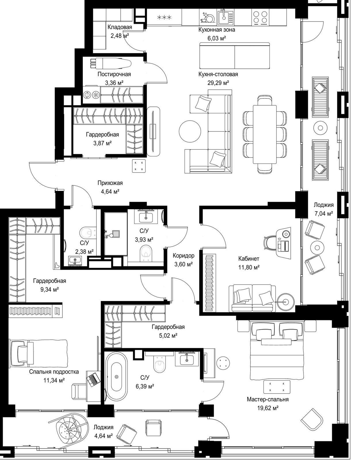 3-комнатная квартира, 134,8 м²