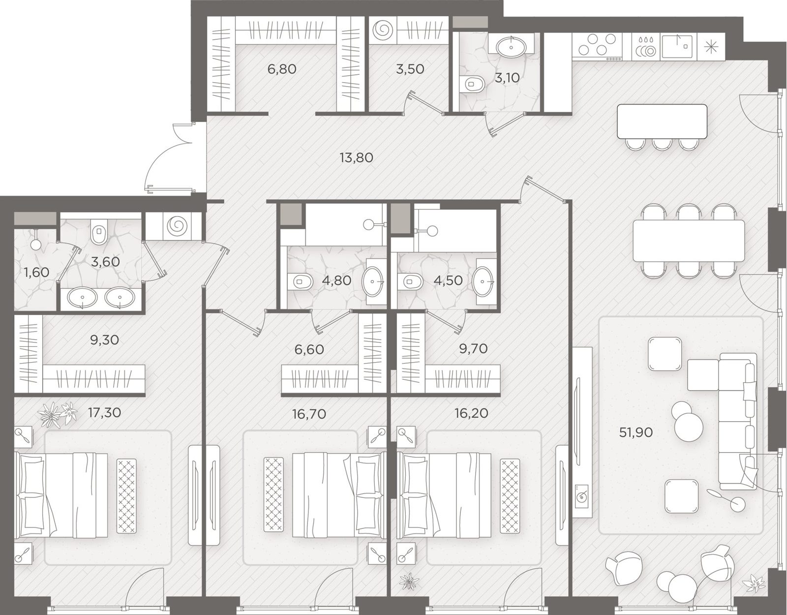3-комнатная квартира, 172,8 м²