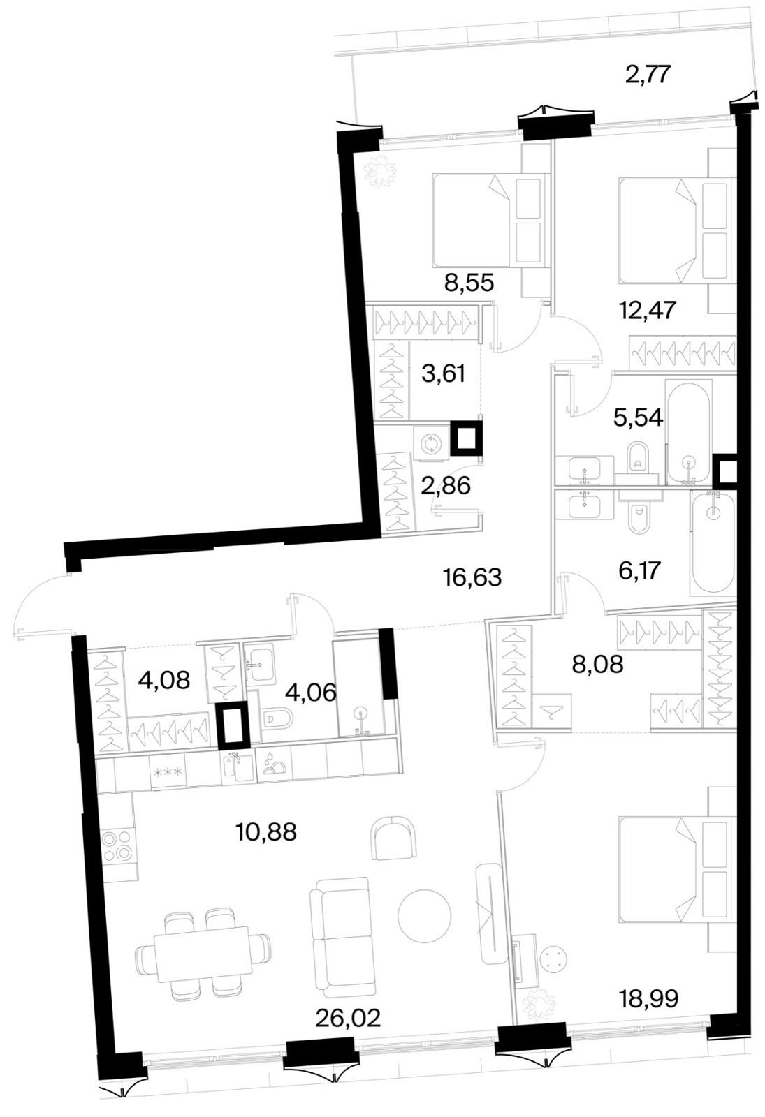 3-комнатная квартира, 130,7 м²