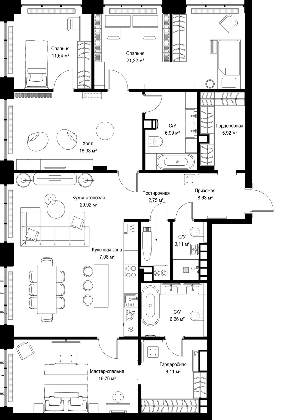 3-комнатная квартира, 146,7 м²
