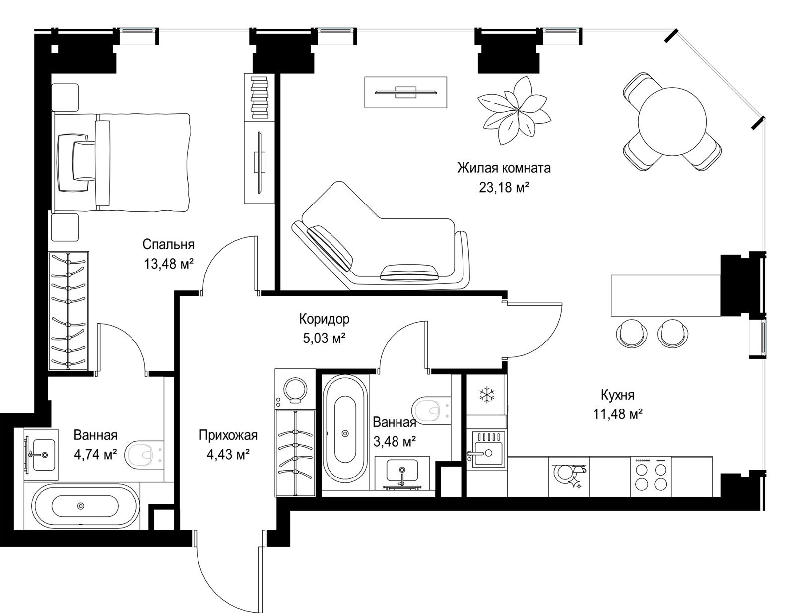 2-комнатная квартира, 65,8 м²