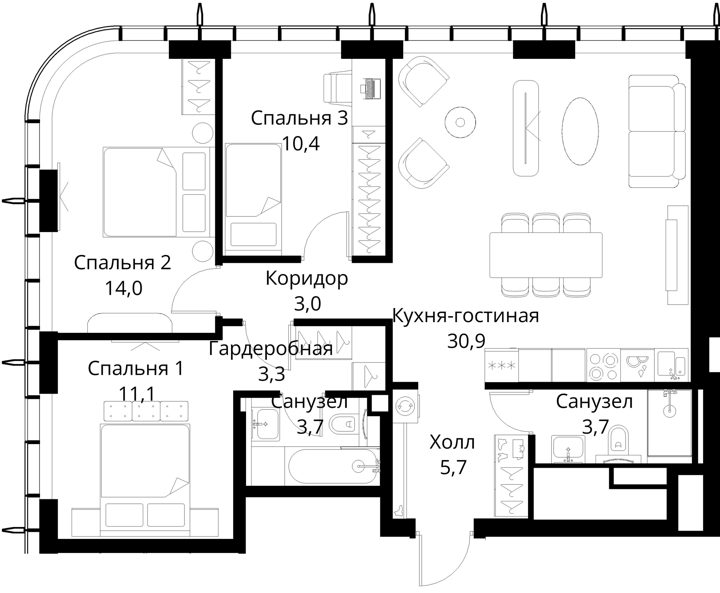 3-комнатная квартира, 85,8 м² — фото 1