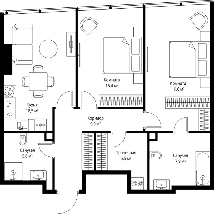 2-комнатная квартира, 82,4 м²
