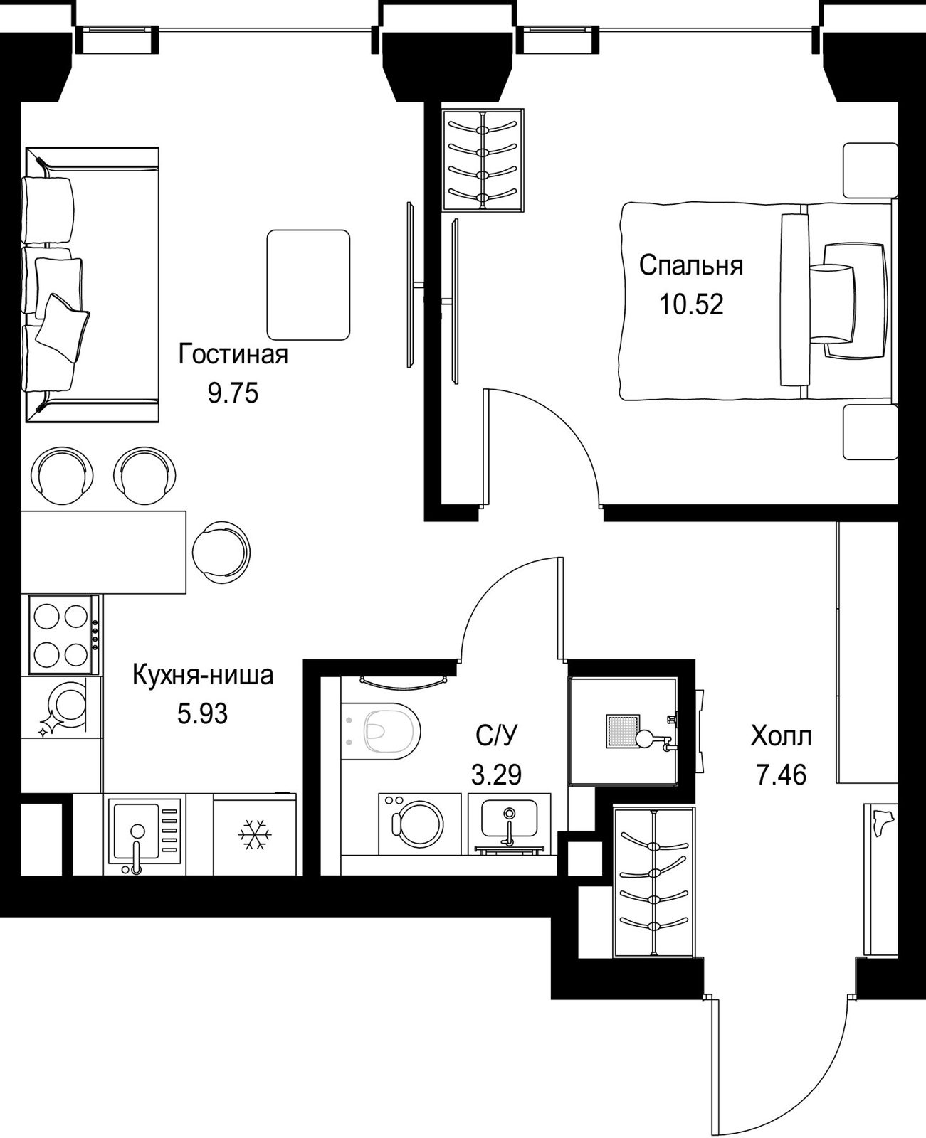 1-комнатная квартира, 37 м²