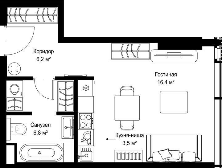 Квартира-студия, 32,9 м² — фото 1