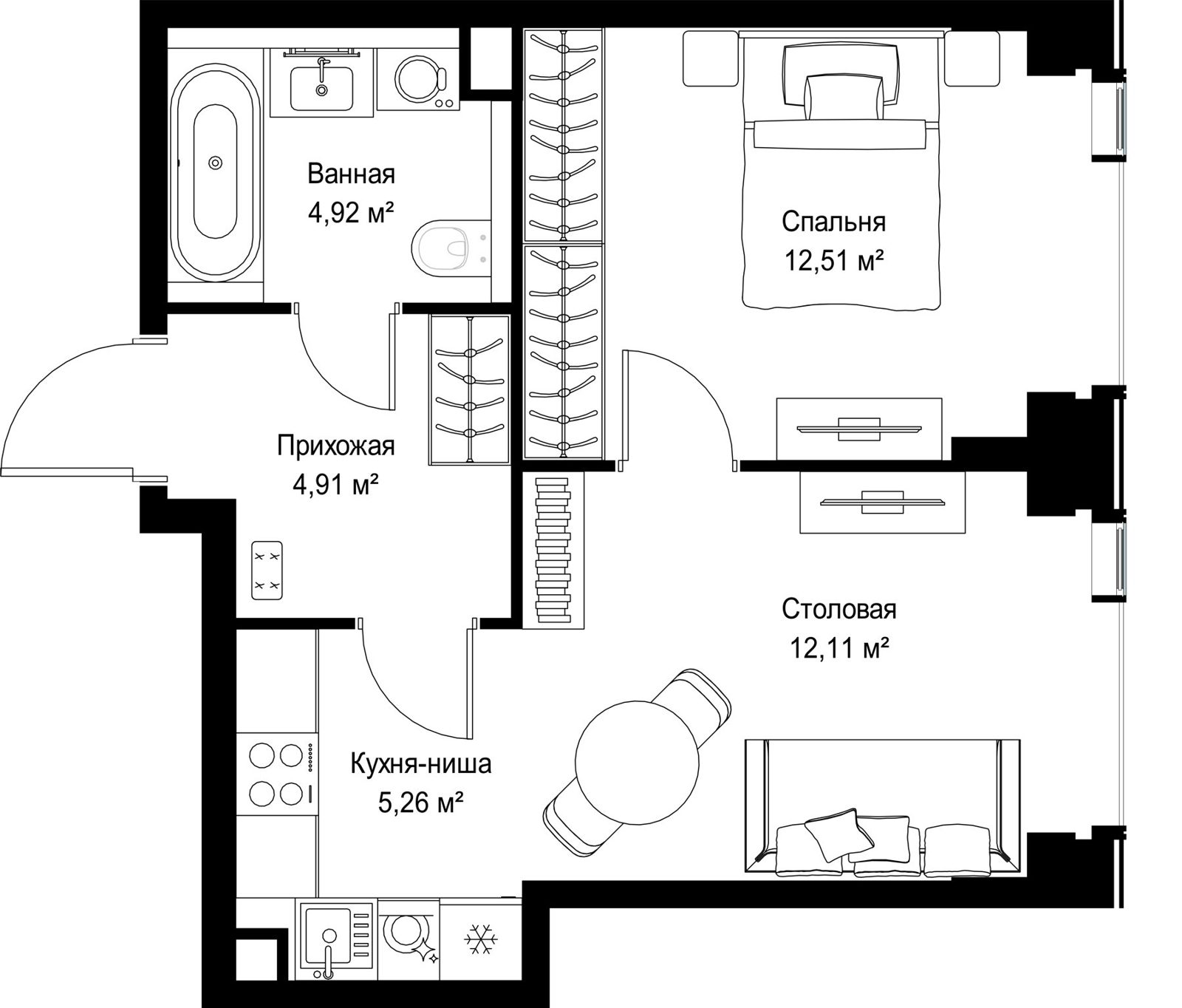 1-комнатная квартира, 39,7 м² — фото 2