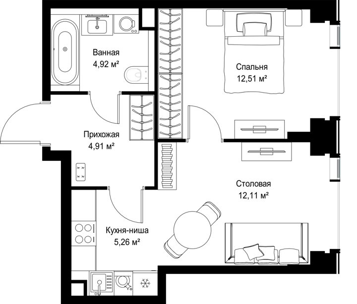 1-комнатная квартира, 39,7 м² — фото 2