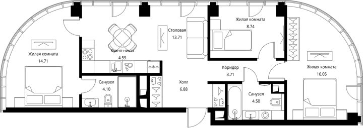 3-комнатная квартира, 77 м² — фото 1