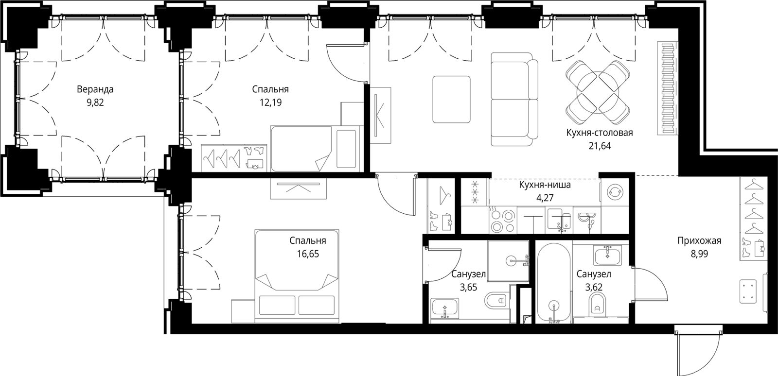 2-комнатная квартира, 80,8 м²