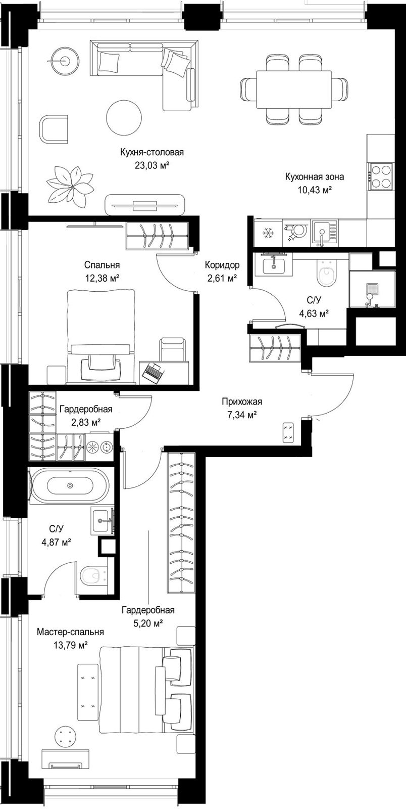 2-комнатная квартира, 87,1 м²
