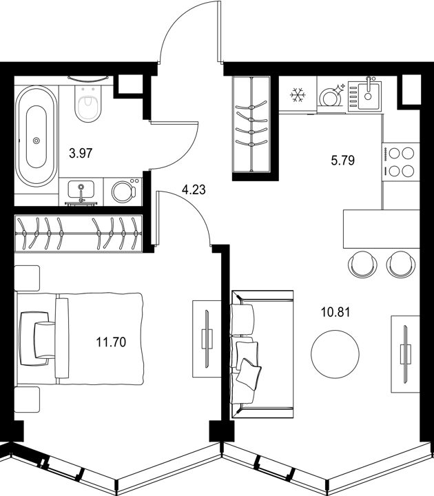 1-комнатная квартира, 36,5 м²