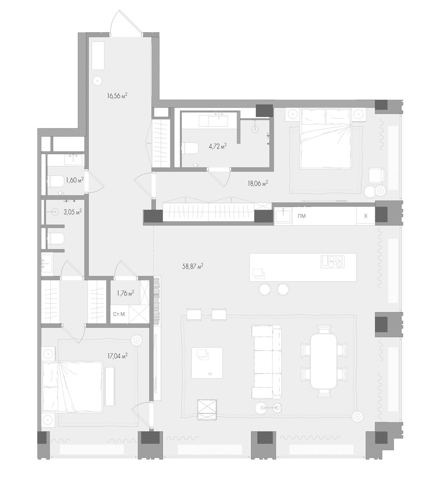 2-комнатная квартира, 123,4 м²