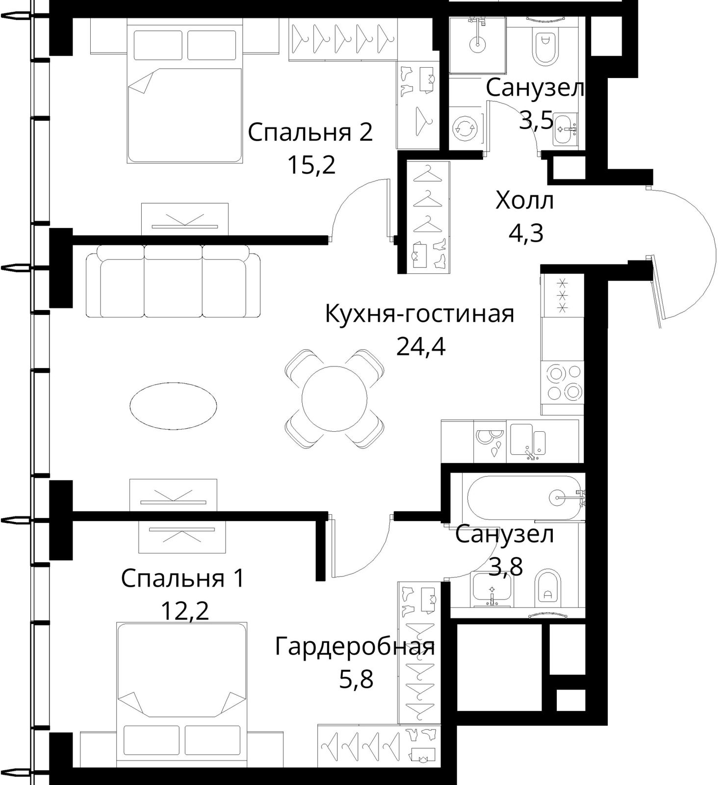 2-комнатная квартира, 69,2 м²