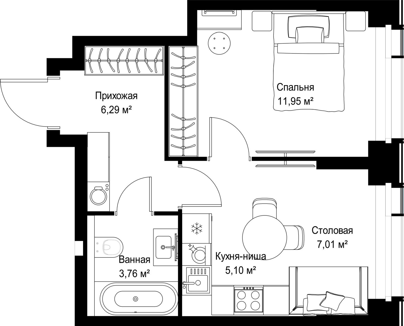 1-комнатная квартира, 34,1 м² — фото 2