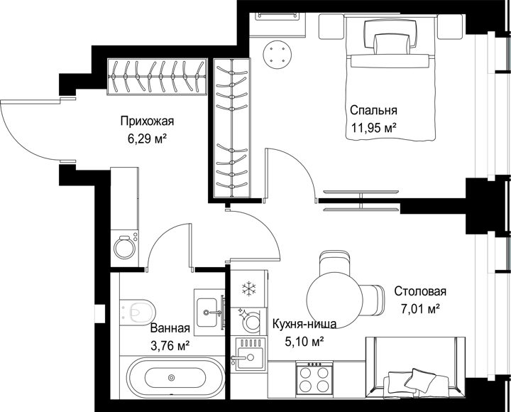 1-комнатная квартира, 34,1 м² — фото 2