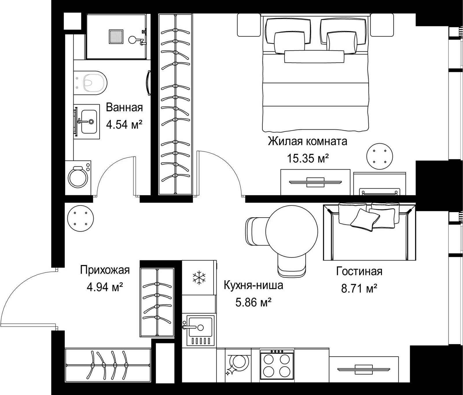 1-комнатная квартира, 39,4 м²